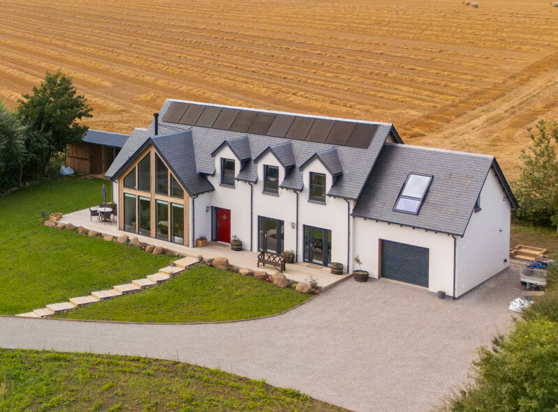 Completed bespoke timber frame home built by Fleming Homes