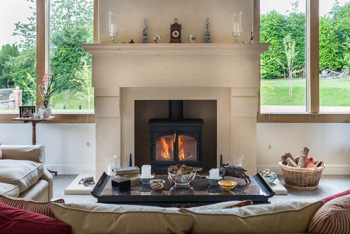 Fireplace with a wood-burning stove