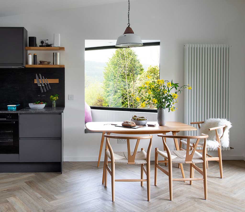 Kitchen interior with built-in window seat