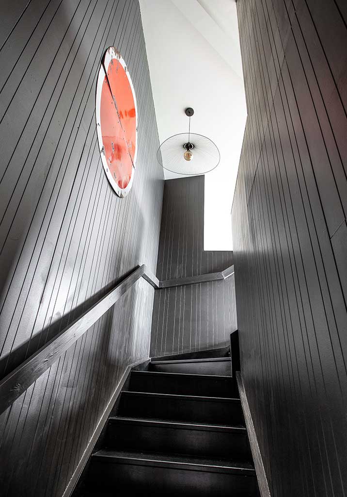 Lodge stairs timber frame interior detail