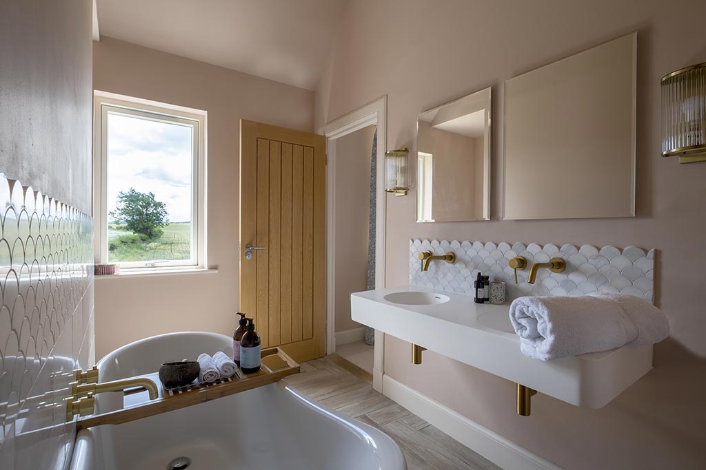 Luxury bathroom interior in a timber frame self-build