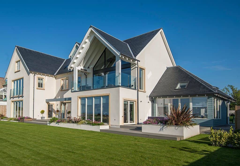 Modern timber frame home with expansive glazing