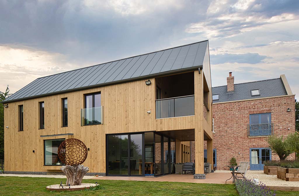 Timber frame house rear aspect view