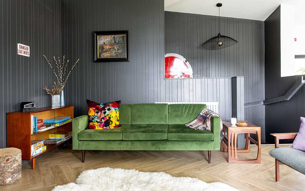 Stylish lodge living room interior