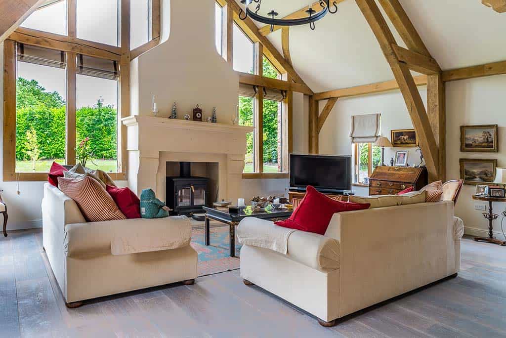 Oak-framed living room interior