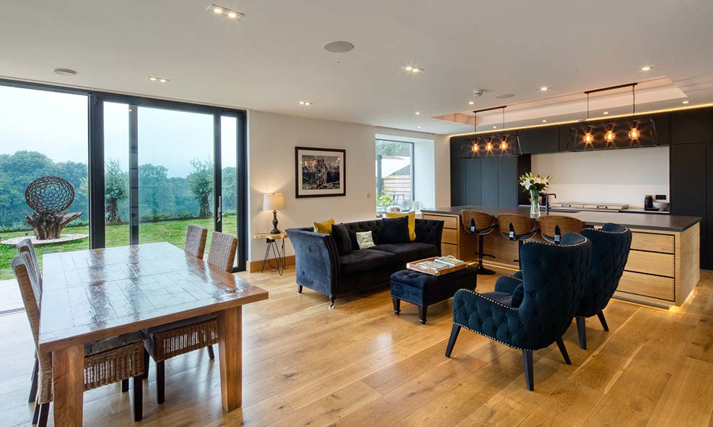 Open plan kitchen dining interior