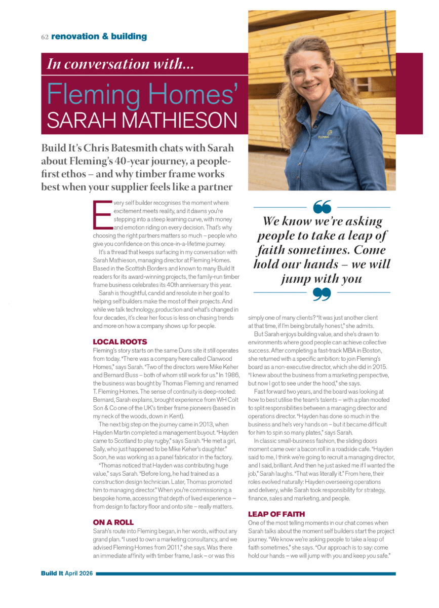 Sarah Mathieson, Managing Director at Fleming Homes, discussing self-build homes