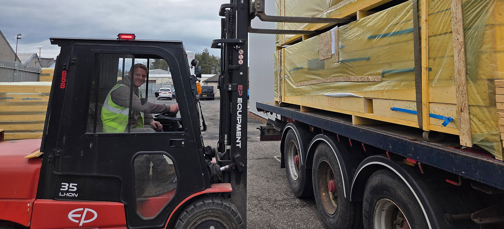 Delivery of precision-engineered timber frame components for a bespoke self-build home in Turriff